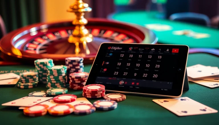 Experience the thrill of winning at https://www.bdjl.win/ with an elegant casino table showcasing poker chips and cards.