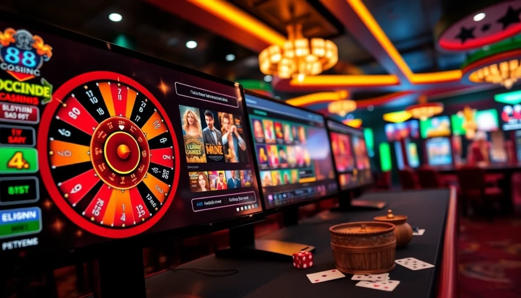Experience thrilling gaming at Lucky88 with vibrant visuals of digital casino elements.