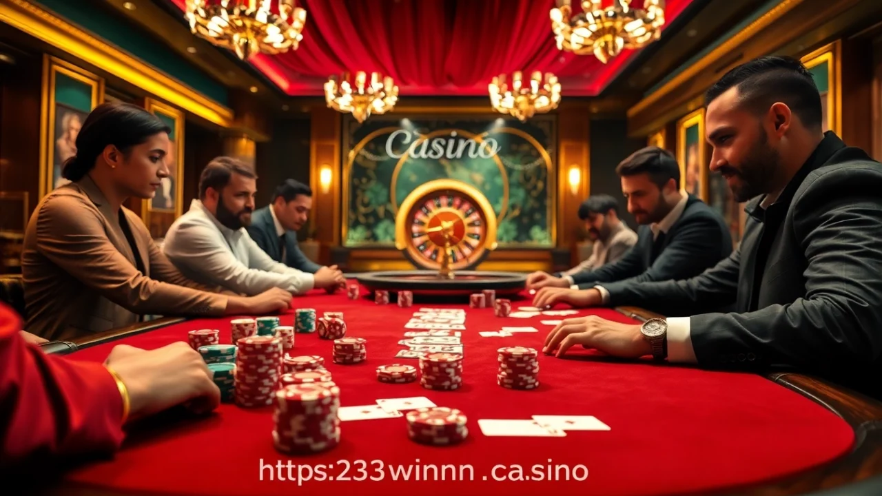 Players engaged in a thrilling poker game at a luxurious setting, inspired by https://23winn.casino/ experience.