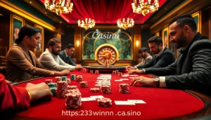 Players engaged in a thrilling poker game at a luxurious setting, inspired by https://23winn.casino/ experience.