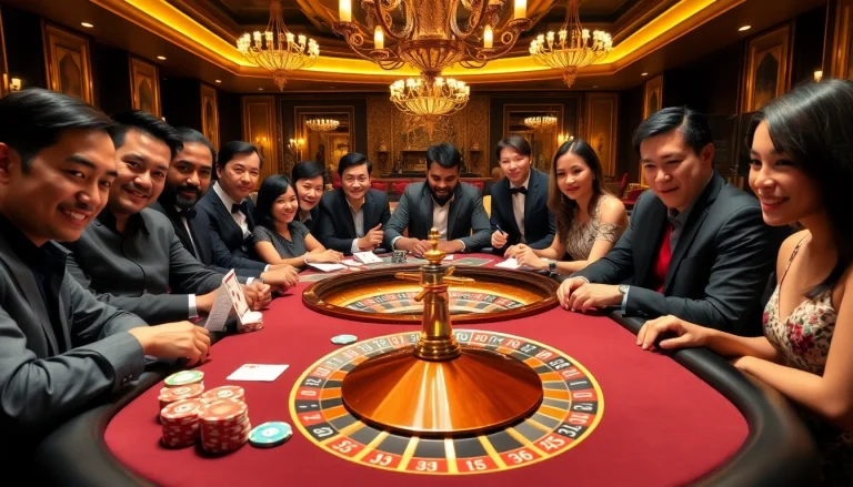 THA BET gaming table showcasing exciting poker play with vibrant chips and luxurious ambiance.