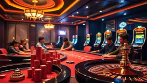 A vibrant online casino scene depicting players at the 11win net poker table, with exciting betting action.