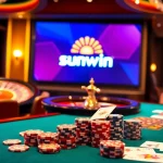 Excited players competing at a sunwin poker table in a luxurious casino environment.