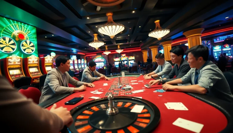 Players enjoying games at 789club with vibrant casino tables and lively atmosphere.