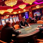 Players experience excitement at a poker table in a luxurious casino highlighting 99win.