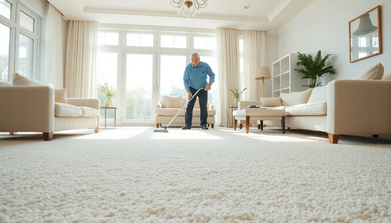 Glasgow carpet cleaning service in a bright living room, showcasing a technician at work.