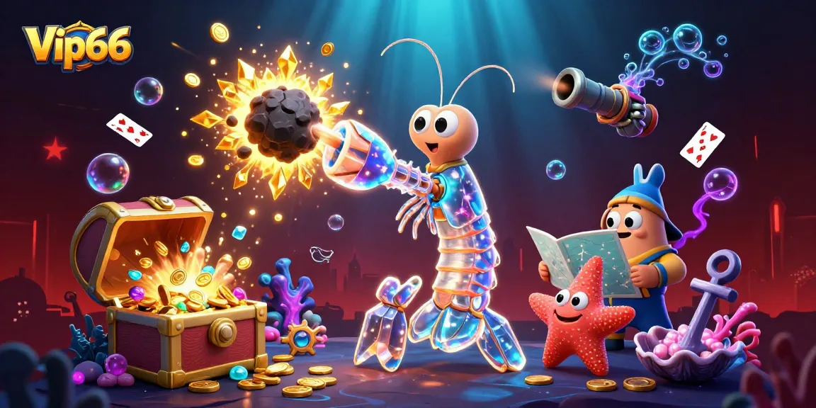Experience thrilling gameplay at Vip66, showcasing a vibrant underwater scene with gold coins and gems exploding.