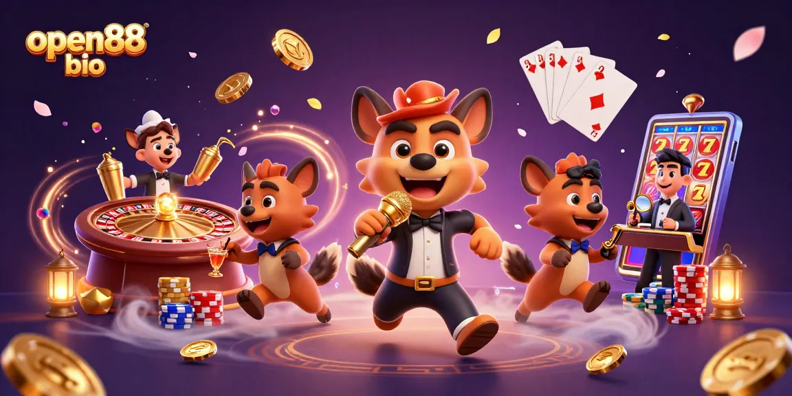 Experience the thrills of open88 bio with lively casino hyenas winning with golden coins and jackpot reels.