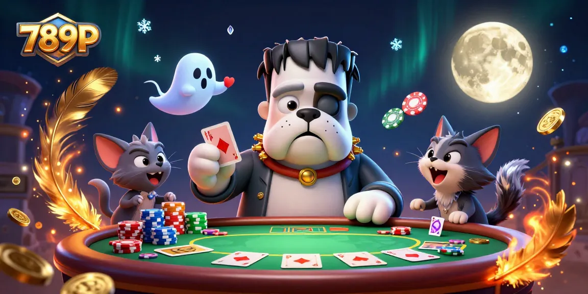 Engage with 789P poker excitement surrounded by a ghost mouse and werewolf kitten.