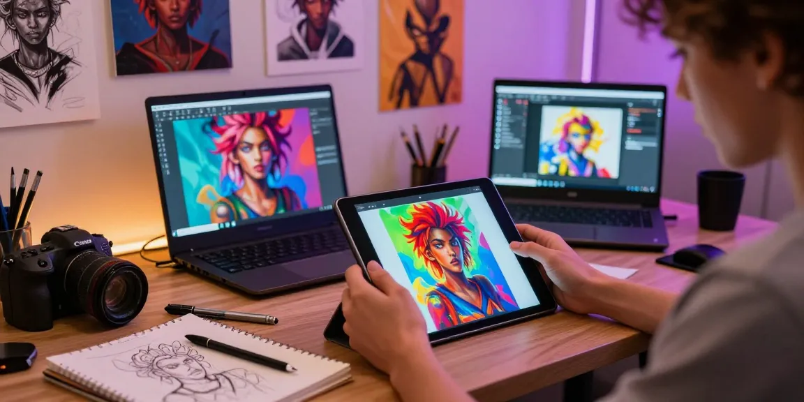 Creating vivid NSFW AI character artwork in a modern digital studio.