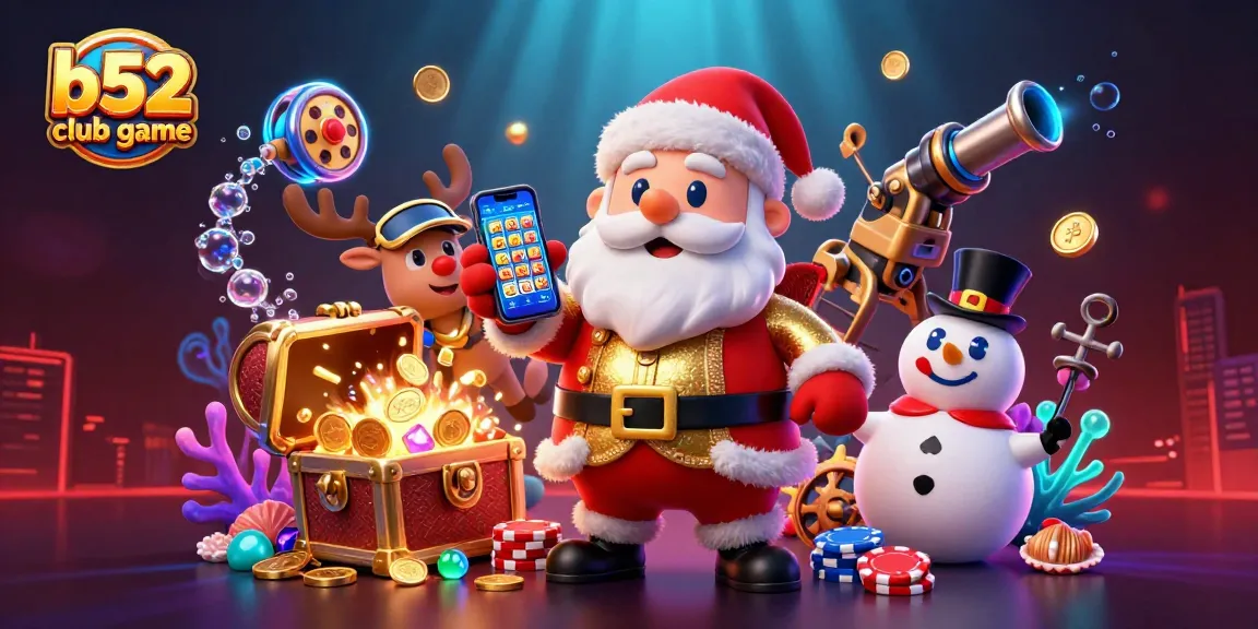 Win big with the b52 club game illustrated by Santa and friends in a vibrant casino scene.