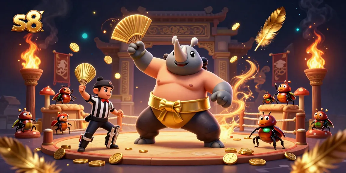 S8 champions celebrate a casino victory in a dynamic, colorful 3D scene showcasing gambling excitement.