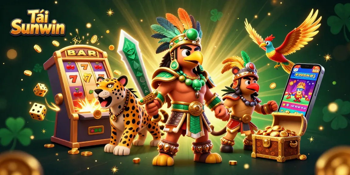 Tải Sunwin with 3D Aztec warrior and casino elements for a vibrant gaming experience.