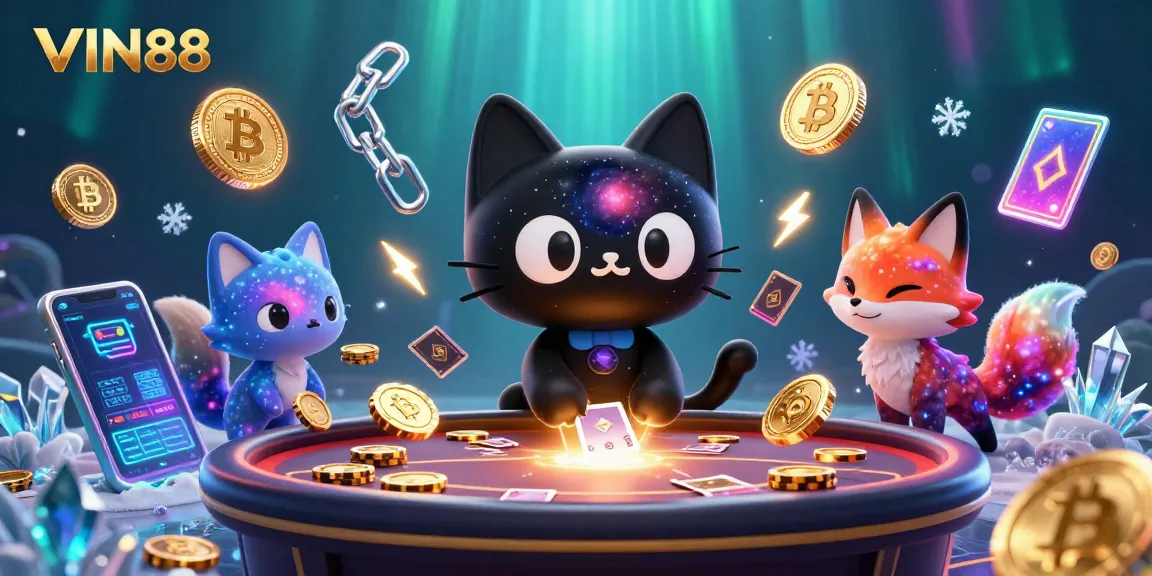 Engage with VIN88's cosmic casino fun featuring stellar characters and vibrant crypto elements.