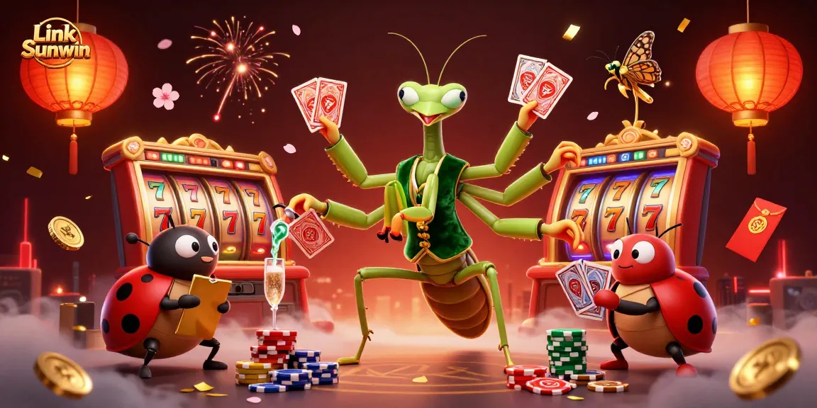 Experience the thrill of winning at Link Sunwin casino illustrated with dynamic card dealing and festive game elements.