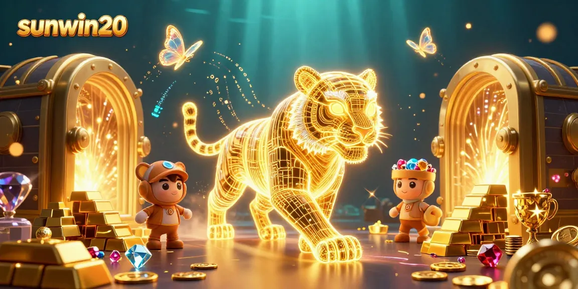 Experience the thrill of sunwin20 as a golden tiger roams a vibrant digital casino!